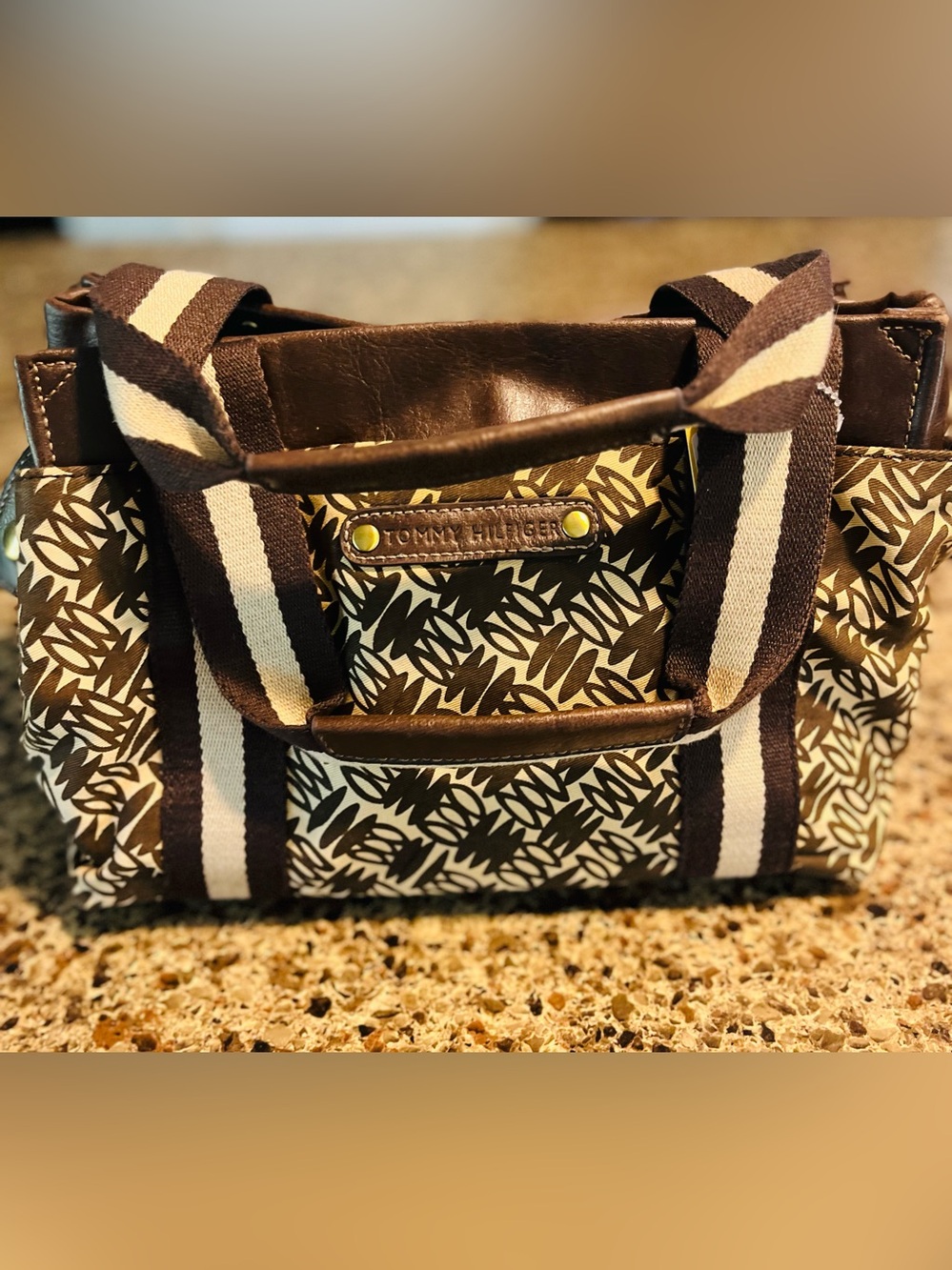 Tommy Hilfiger Brown & Cream Patterned Duffel Bag